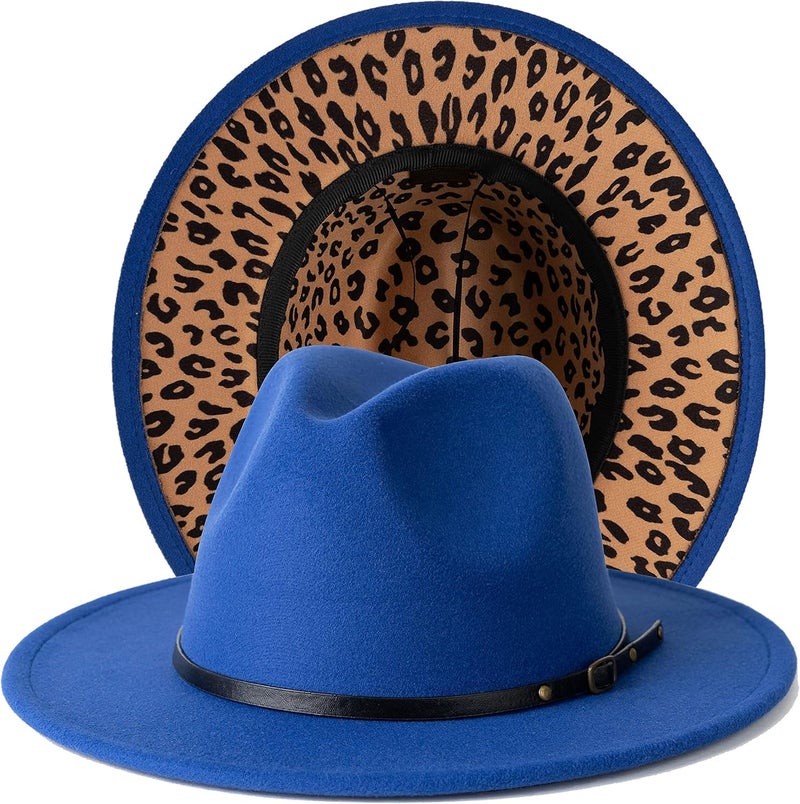 Gossifan Women Two Tone Wide Brim Fedora Felt Panama Hats Classic Belt Buckle - Image 1